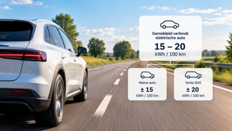 Gemiddeld verbruik elektrische auto van 15 tot 20 kWh per 100 kilometer